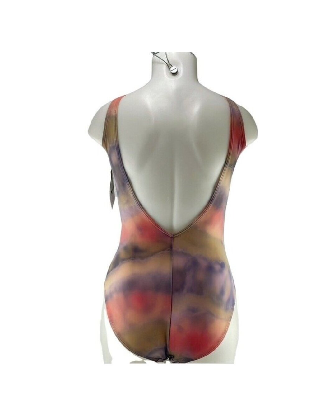 Tie-Dye One-Piece Swimsuit With Ring Detail & Deep V-Neck Multicolor Size 10 Wom - Picture 2 of 8